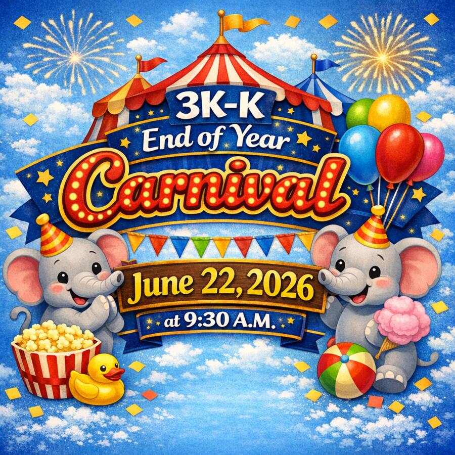 3K-K End of Year Carnival flyer — June 22, 2026 at 9:30 AM